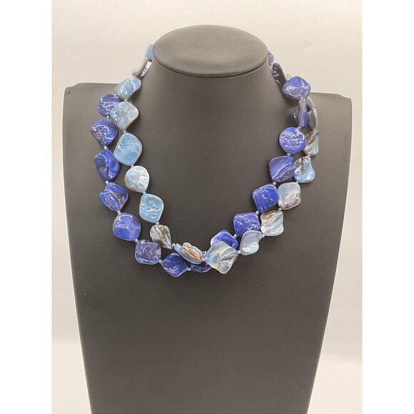 Blue & Silver Iridescent Seed Pearl Necklace Adjustable Length With Lobster Clas - Picture 1 of 4
